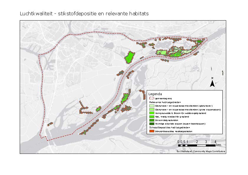 fig. 4.17 Luchtkwaliteit - stikstofdepositie en relevante habitats