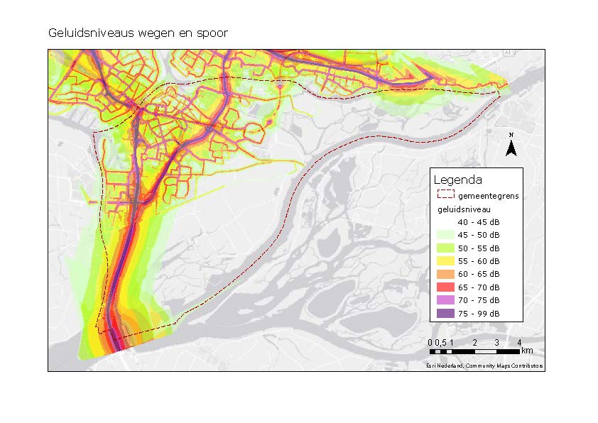 fig. 4.8 Geluid wegen en spoor cumulatief